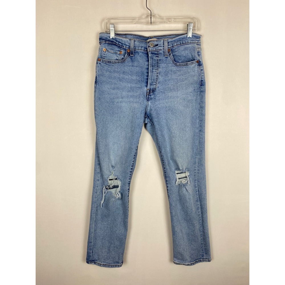 Levis Wedgie Straight Jeans Womens 30 Light Wash Distressed High Rise 34964-0132